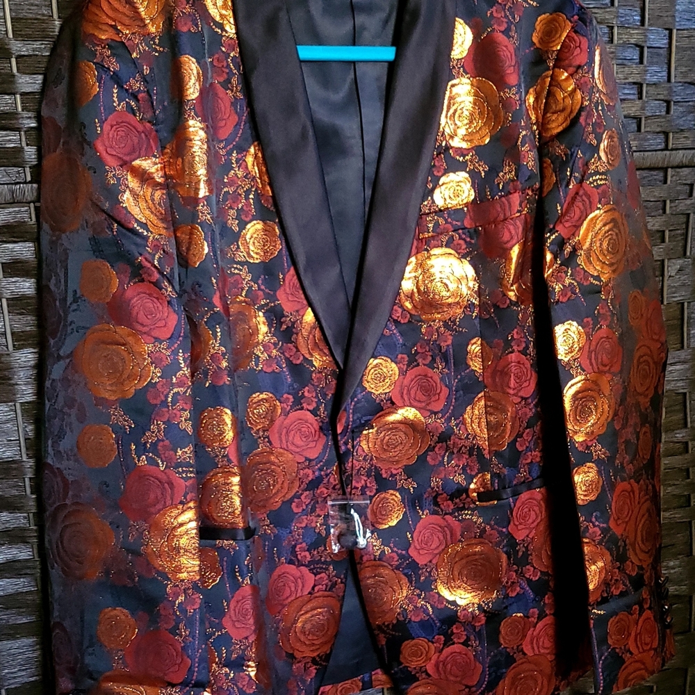 Floral Patterned Blazer in Black and Orange